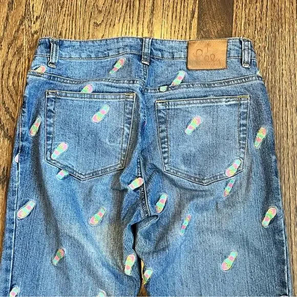 Lilly Pulitzer Jeans Wide Leg Vintage 2000s Preppy Flip Flops Women's Size 2 - Picture 7 of 8